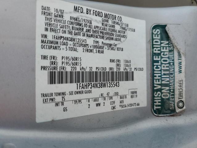 1FAHP34N38W135543 - 2008 FORD FOCUS S/SE SILVER photo 12