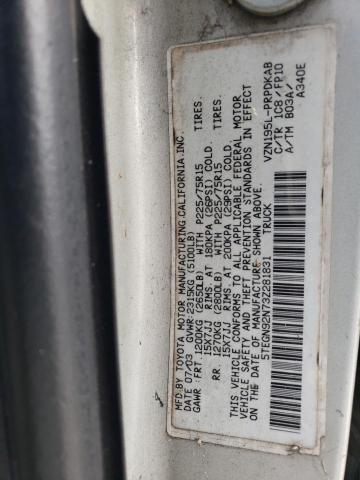 5TEGN92N73Z281831 - 2003 TOYOTA TACOMA DOUBLE CAB PRERUNNER SILVER photo 12