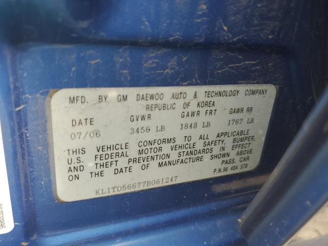 KL1TD56677B061247 - 2007 CHEVROLET AVEO BASE BLUE photo 13