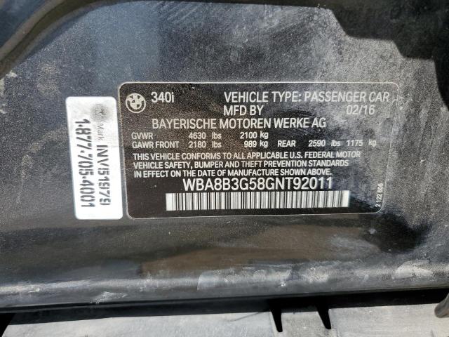 WBA8B3G58GNT92011 - 2016 BMW 340 I Szary zdjęcie 13