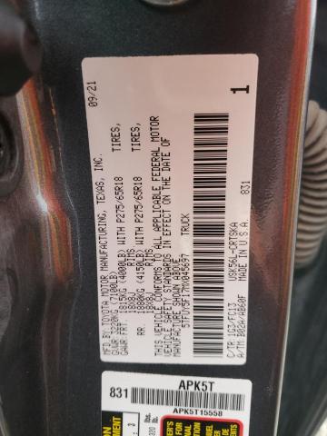 5TFUY5F17MX045697 - 2021 TOYOTA TUNDRA DOUBLE CAB SR/SR5 GRAY photo 12