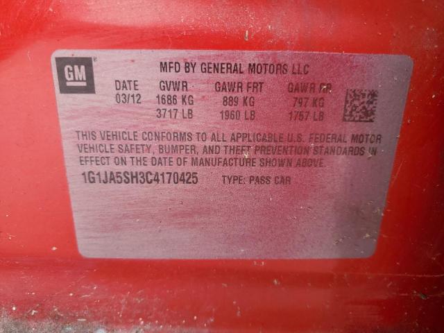 1G1JA5SH3C4170425 - 2012 CHEVROLET SONIC LS 红色 照片 12