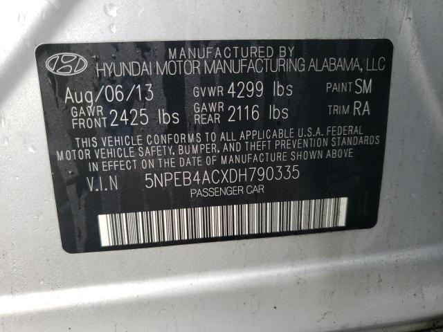 5NPEB4ACXDH790335 - 2013 HYUNDAI SONATA GLS SILVER photo 12