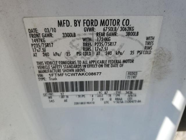 1FTMF1CW7AKC08677 - 2010 FORD F150 WHITE photo 12