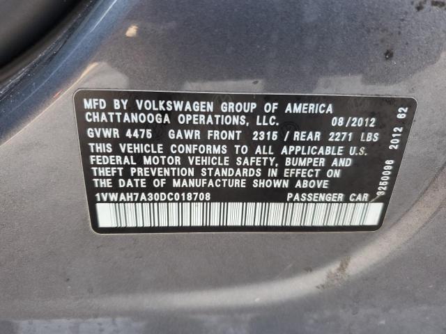 1VWAH7A30DC018708 - 2013 VOLKSWAGEN PASSAT S GRAY photo 12