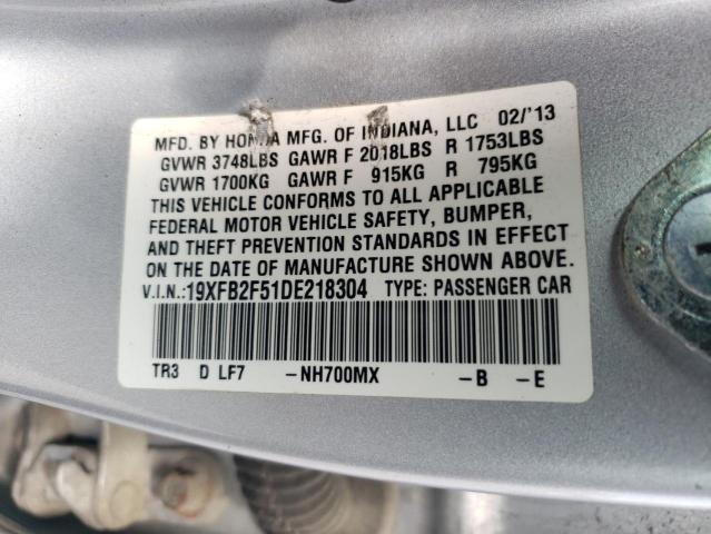 19XFB2F51DE218304 - 2013 HONDA CIVIC LX SILVER photo 12