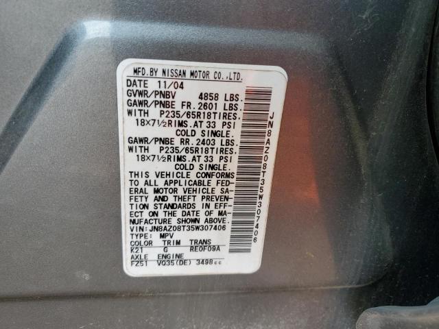 JN8AZ08T35W307406 - 2005 NISSAN MURANO SL GRAY photo 13