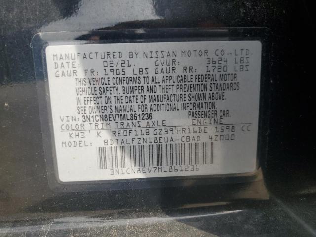 3N1CN8EV7ML861236 - 2021 NISSAN VERSA SV BLACK photo 12