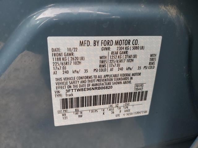 3FTTW8E96NRB06820 - 2022 FORD MAVERICK XL BLUE photo 12