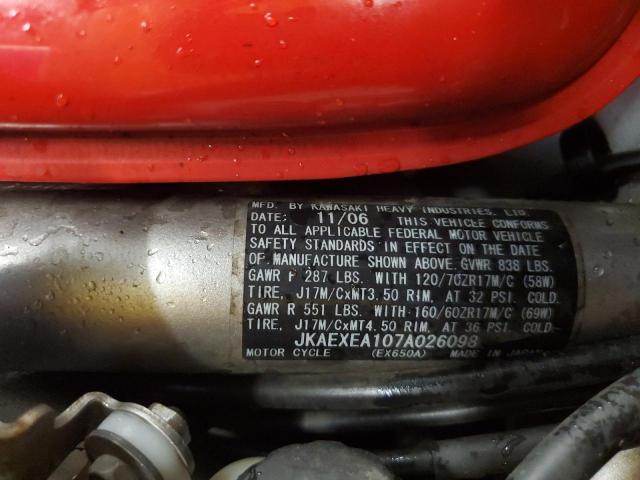 JKAEXEA107A026098 - 2007 KAWASAKI EX650 A Qırmızı foto 12