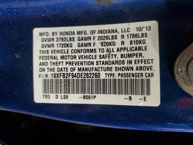 19XFB2F94DE282260 - 2013 HONDA CIVIC EXL ლურჯი ფოტო 13