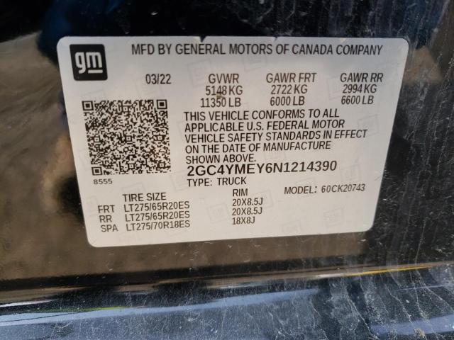 2GC4YMEY6N1214390 - 2022 CHEVROLET SILVERADO K2500 CUSTOM BLACK photo 12