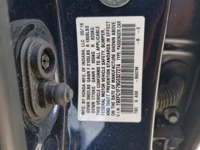 19XFC1F79GE027274 - 2016 HONDA CIVIC EXL Mavi foto 10