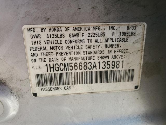 1HGCM56683A135981 - 2003 HONDA ACCORD EX SILVER photo 12