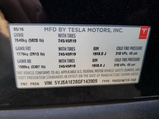 5YJSA1E28GF143909 - 2016 TESLA MODEL S BLACK photo 13