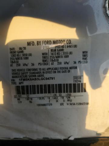 1FM5K8AB3LGC94791 - 2020 FORD EXPLORER POLICE INTERCEPTOR 白色 照片 13