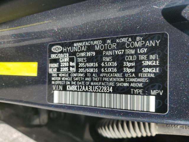 KM8K12AA3LU522834 - 2020 HYUNDAI KONA SE GRAY photo 12