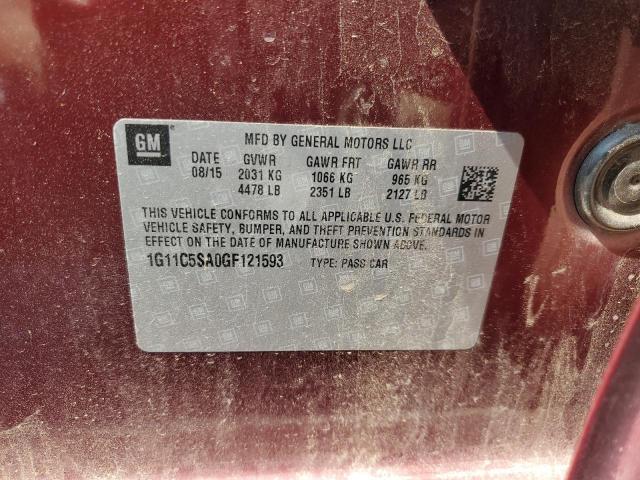 1G11C5SA0GF121593 - 2016 CHEVROLET MALIBU LIM LT 红色 照片 12