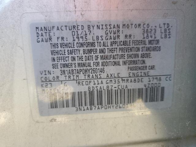 3N1AB7AP0HY260146 - 2017 NISSAN SENTRA S SILVER photo 12