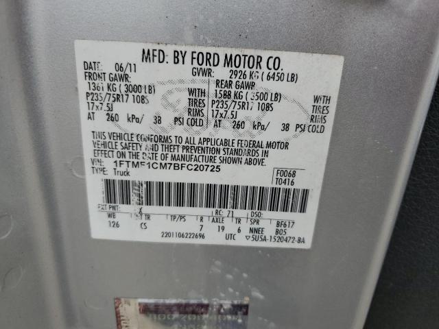 1FTMF1CM7BFC20725 - 2011 FORD F150 SILVER photo 12