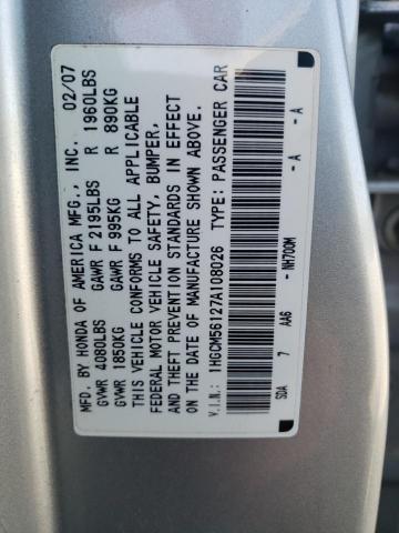 1HGCM56127A108026 - 2007 HONDA ACCORD VALUE SILVER photo 12