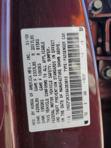 1HGCP26318A083810 - 2008 HONDA ACCORD LX MAROON photo 12