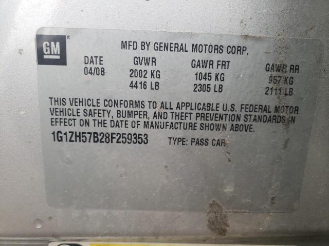 1G1ZH57B28F259353 - 2008 CHEVROLET MALIBU 1LT SILVER photo 10