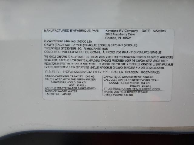 4YDF37422L4701042 - 2020 KEYSTONE MONTANA TWO TONE photo 10
