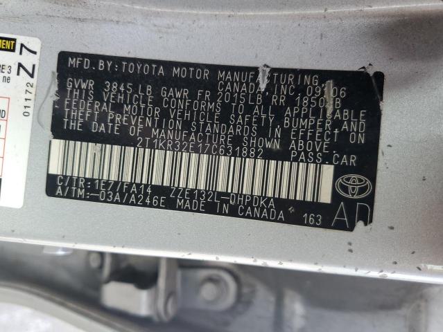 2T1KR32E17C631882 - 2007 TOYOTA COROLLA MA XR SILVER photo 12