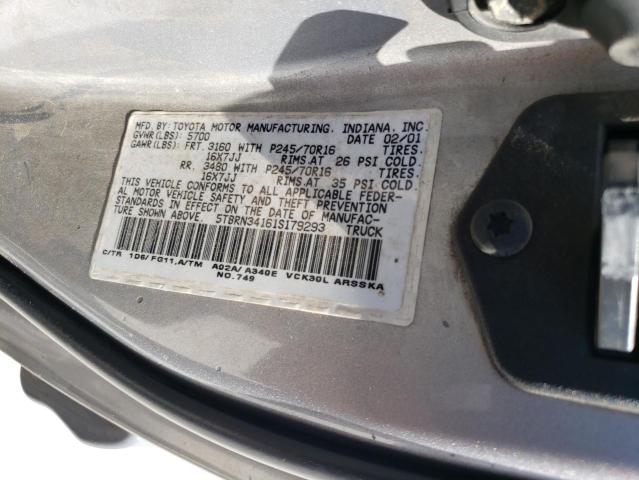 5TBRN34161S179293 - 2001 TOYOTA TUNDRA ACCESS CAB SR5 GRAY photo 12