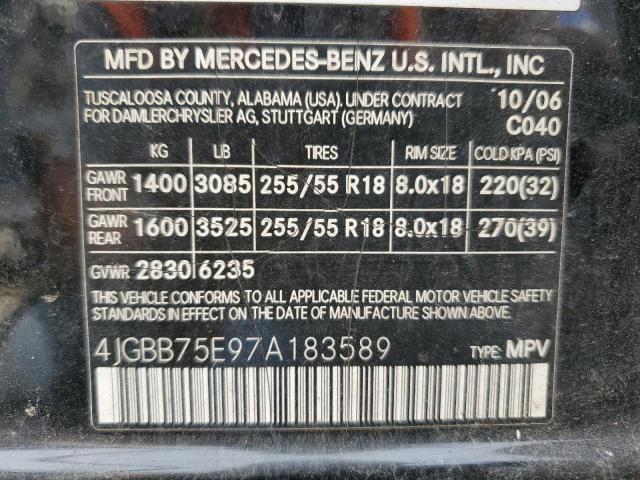 4JGBB75E97A183589 - 2007 MERCEDES-BENZ ML 500 BLACK photo 13