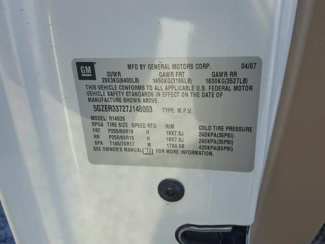 5GZER33727J148093 - 2007 SATURN OUTLOOK SPECIAL თეთრი ფოტო 10