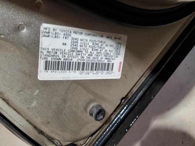 JT6HF10U3Y0158913 - 2000 LEXUS RX 300 TAN photo 13