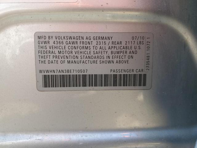 WVWHN7AN3BE710507 - 2011 VOLKSWAGEN CC LUXURY SILVER photo 12