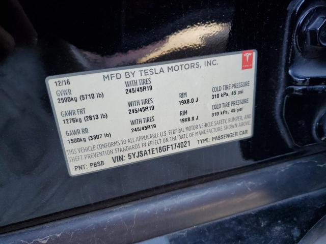 5YJSA1E18GF174021 - 2016 TESLA MODEL S 黑色 照片 12