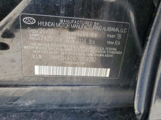 5NPEB4ACXCH379242 - 2012 HYUNDAI SONATA GLS BLACK photo 12