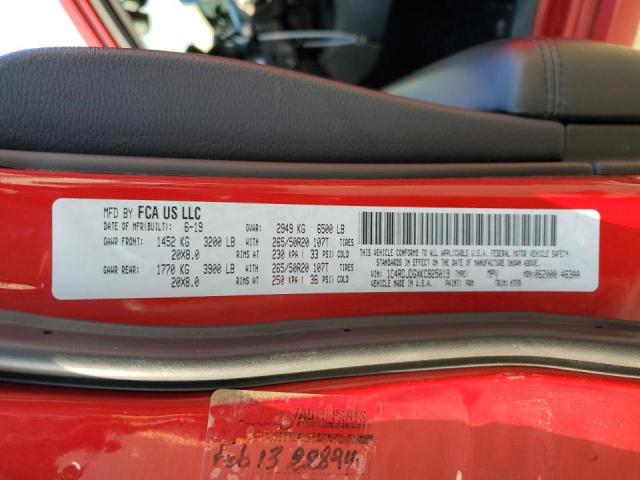 1C4RDJDGXKC825019 - 2019 DODGE DURANGO GT RED photo 13