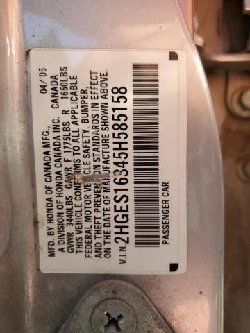 2HGES16345H585158 - 2005 HONDA CIVIC DX VP SILVER photo 12