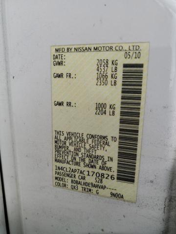 1N4CL2AP7AC170826 - 2010 NISSAN ALTIMA HYBRID WHITE photo 12