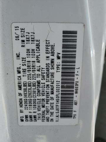 5J6TF1H50FL002012 - 2015 HONDA CROSSTOUR EXL თეთრი ფოტო 13