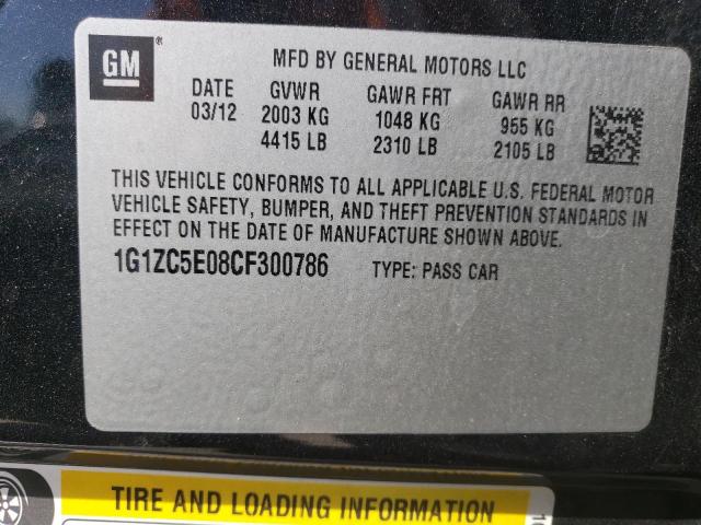 1G1ZC5E08CF300786 - 2012 CHEVROLET MALIBU 1LT BLACK photo 12