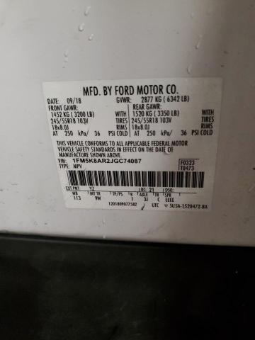 1FM5K8AR2JGC74087 - 2018 FORD EXPLORER POLICE INTERCEPTOR თეთრი ფოტო 14