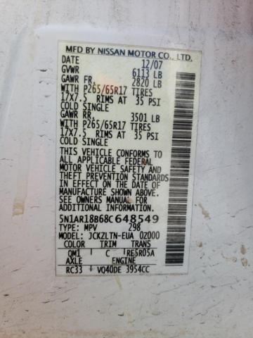 5N1AR18B68C648549 - 2008 NISSAN PATHFINDER S 白色 照片 13