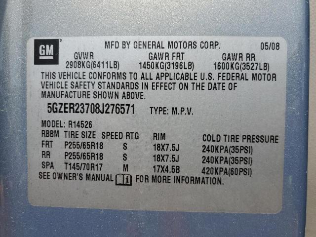 5GZER23708J276571 - 2008 SATURN OUTLOOK XR BLUE photo 13