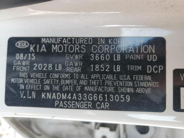 KNADM4A33G6613059 - 2016 KIA RIO LX WHITE photo 12