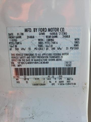 1FMCU49H18KC83649 - 2008 FORD ESCAPE HEV WHITE photo 13