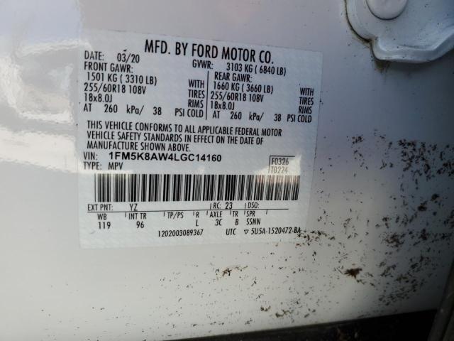 1FM5K8AW4LGC14160 - 2020 FORD EXPLORER POLICE INTERCEPTOR 白色 照片 13