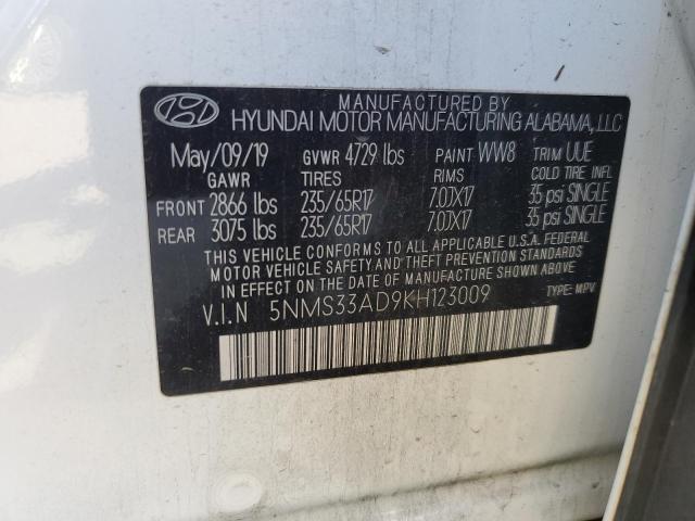 5NMS33AD9KH123009 - 2019 HYUNDAI SANTA FE SEL WHITE photo 14