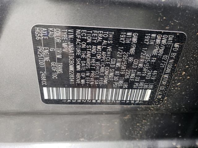 JN8AT3CB0MW228341 - 2021 NISSAN ROGUE SL GRAY photo 12