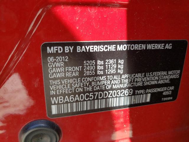 WBA6A0C57DDZ03269 - 2013 BMW 640 I RED photo 12